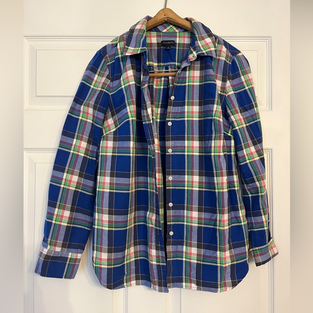 Talbots Blue Green Plaid Button-Down Shirt